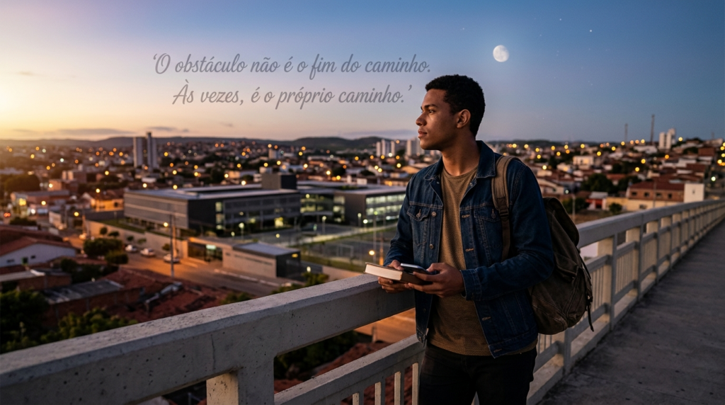 Jovem pensativo em ambiente urbano simples, representando a realidade dos jovens que não estudam nem trabalham no Brasil.