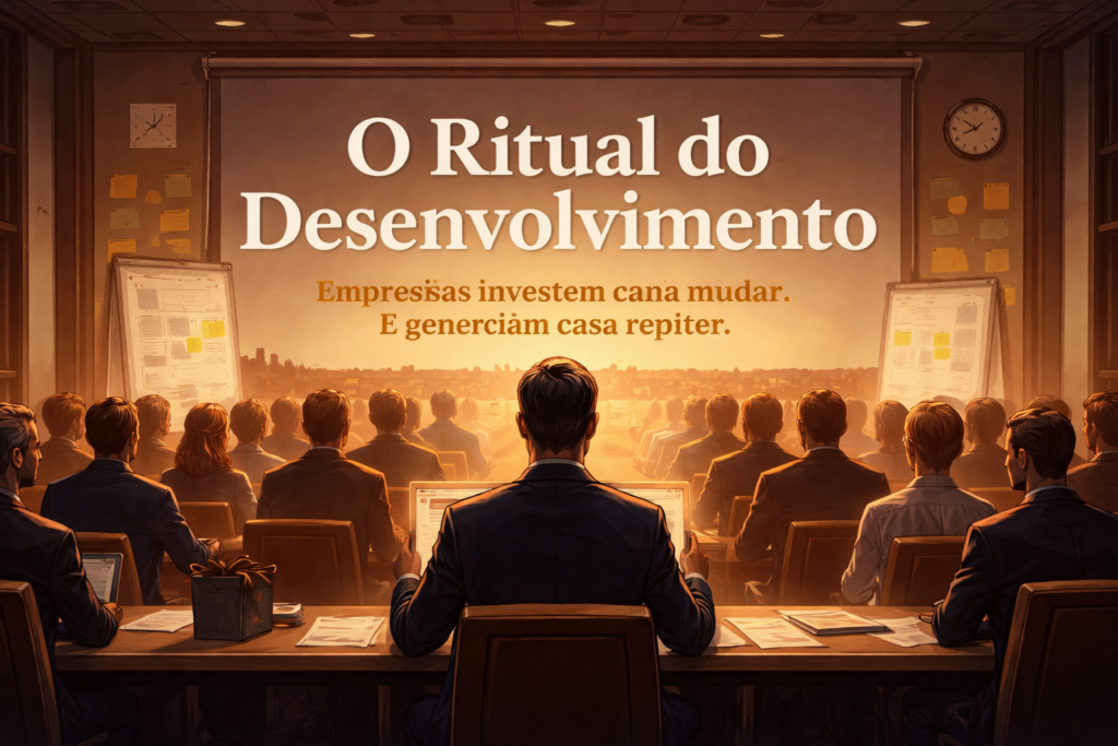 Capa do ensaio O Ritual do Desenvolvimento sobre empresas que investem em treinamentos, mas mantêm os mesmos comportamentos